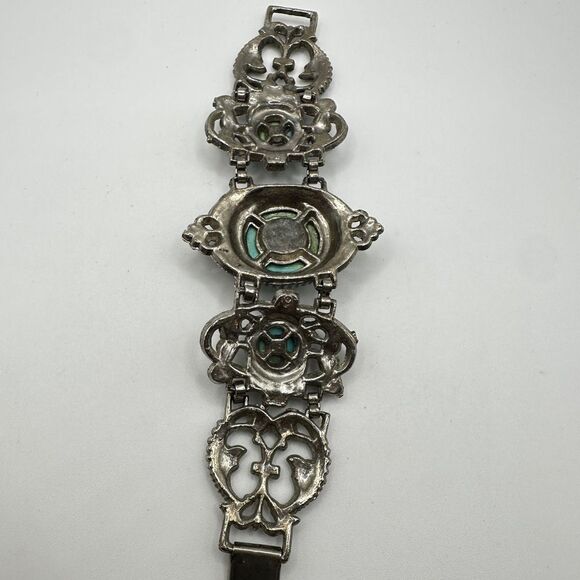 Vintage 7" Lucite Cabochon mid-century bracelet in silver tone metal! - Picture 9 of 13